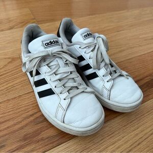 White and black adidas shoes